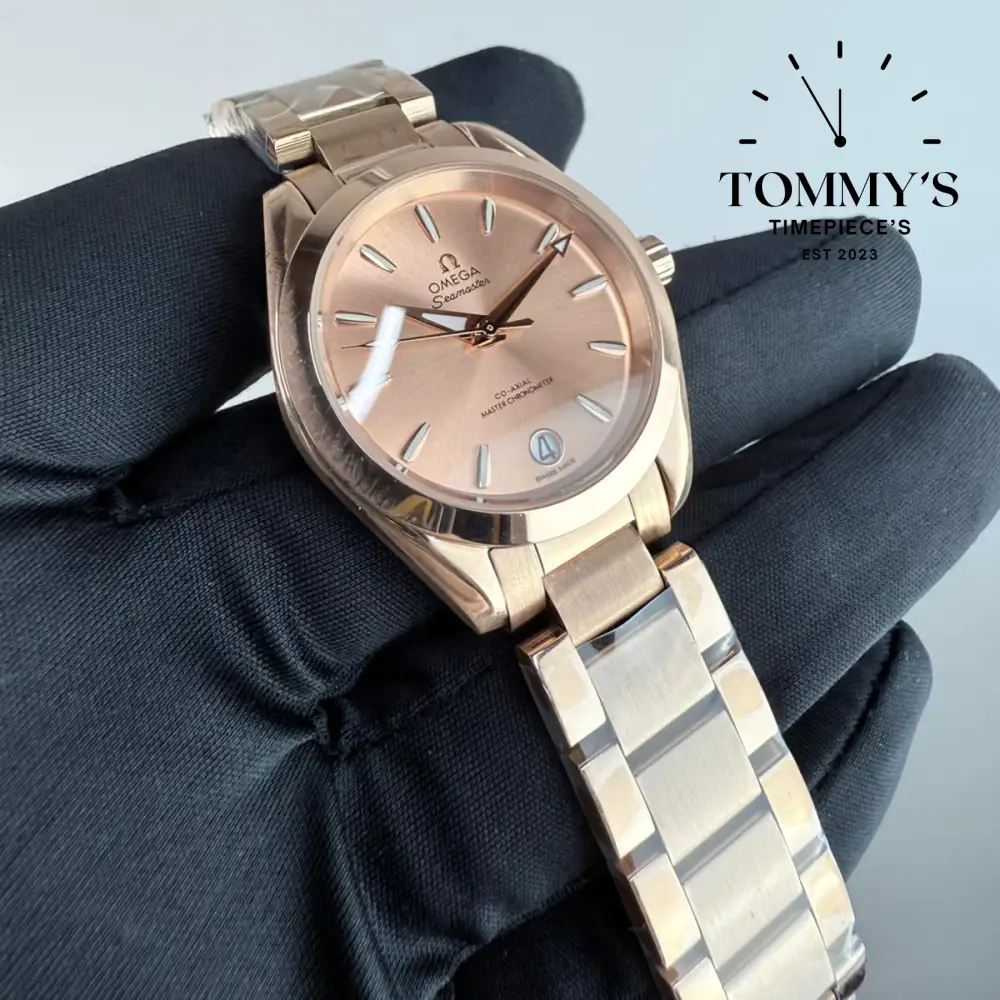 AAA+ Ladies Seamaster Aqua Terra Shades Co-Axial Master Chronometer, 34mm Rose Dial-Stainless Steel Bracelet (Gold Bezel) - Image 2