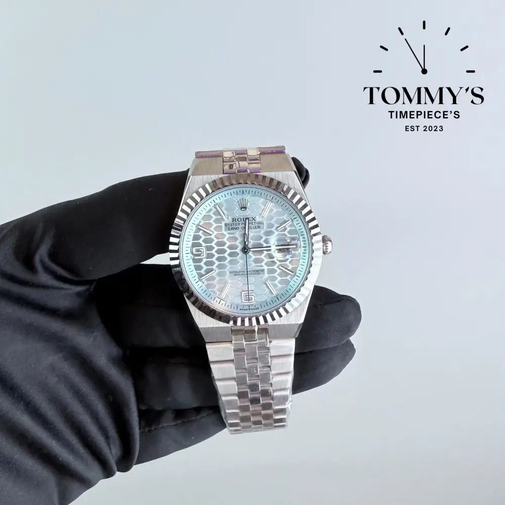 AAA+ Land Dweller, (M127336-0001)40mm Platinum Dial-Flat Jubilee Bracelet (White Rolesor Fluted Bezel)