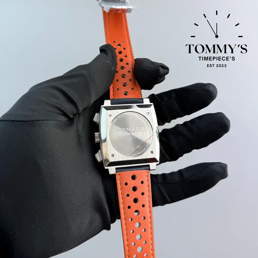 Clone Monaco, 39mm Blue Dial-Blue Leather Strap (Silver Bezel) - Image 4