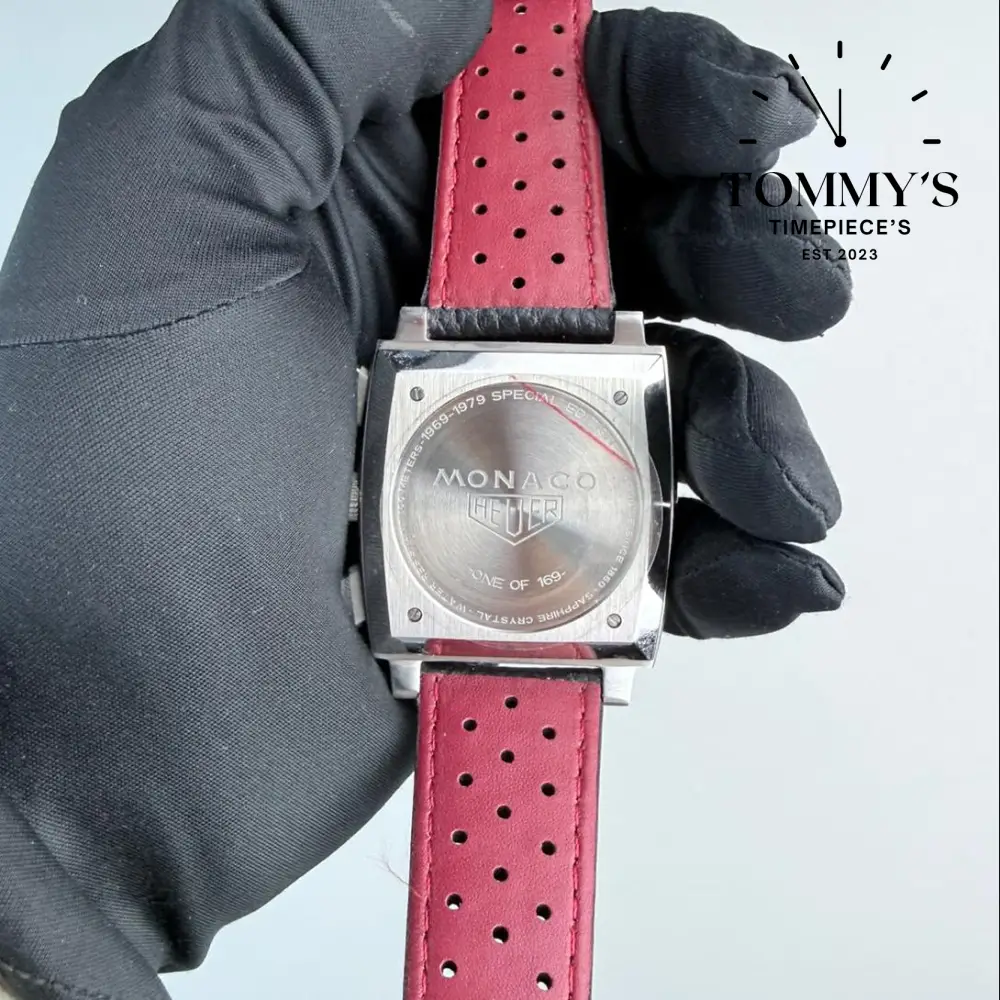 Clone Monaco Grand Prix de Monaco Historique Limited Edition (CBL2114.FC6486), 39mm Red Silver Dial-Leather Strap (Silver Bezel) - Image 4
