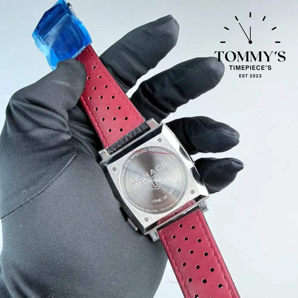 Clone Monaco Grand Prix de Monaco Historique Limited Edition (CBL2114.FC6486), 39mm Red Silver Dial-Leather Strap (Silver Bezel) - Image 5
