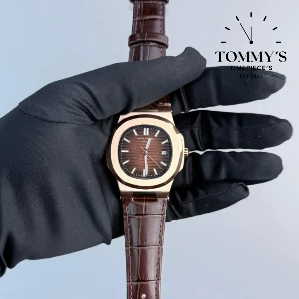 AAA+ Nautilus Rose Gold Brown Dial 40mm Leather Strap