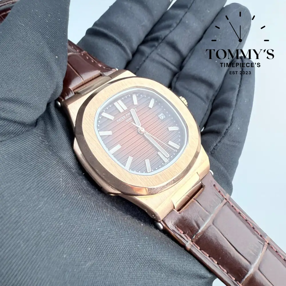 AAA+ Nautilus Rose Gold Brown Dial 40mm Leather Strap - Image 2