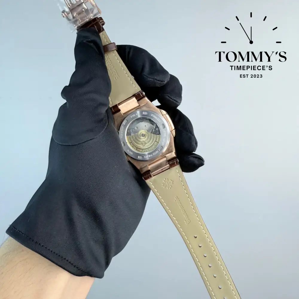 AAA+ Nautilus Rose Gold Brown Dial 40mm Leather Strap - Image 4
