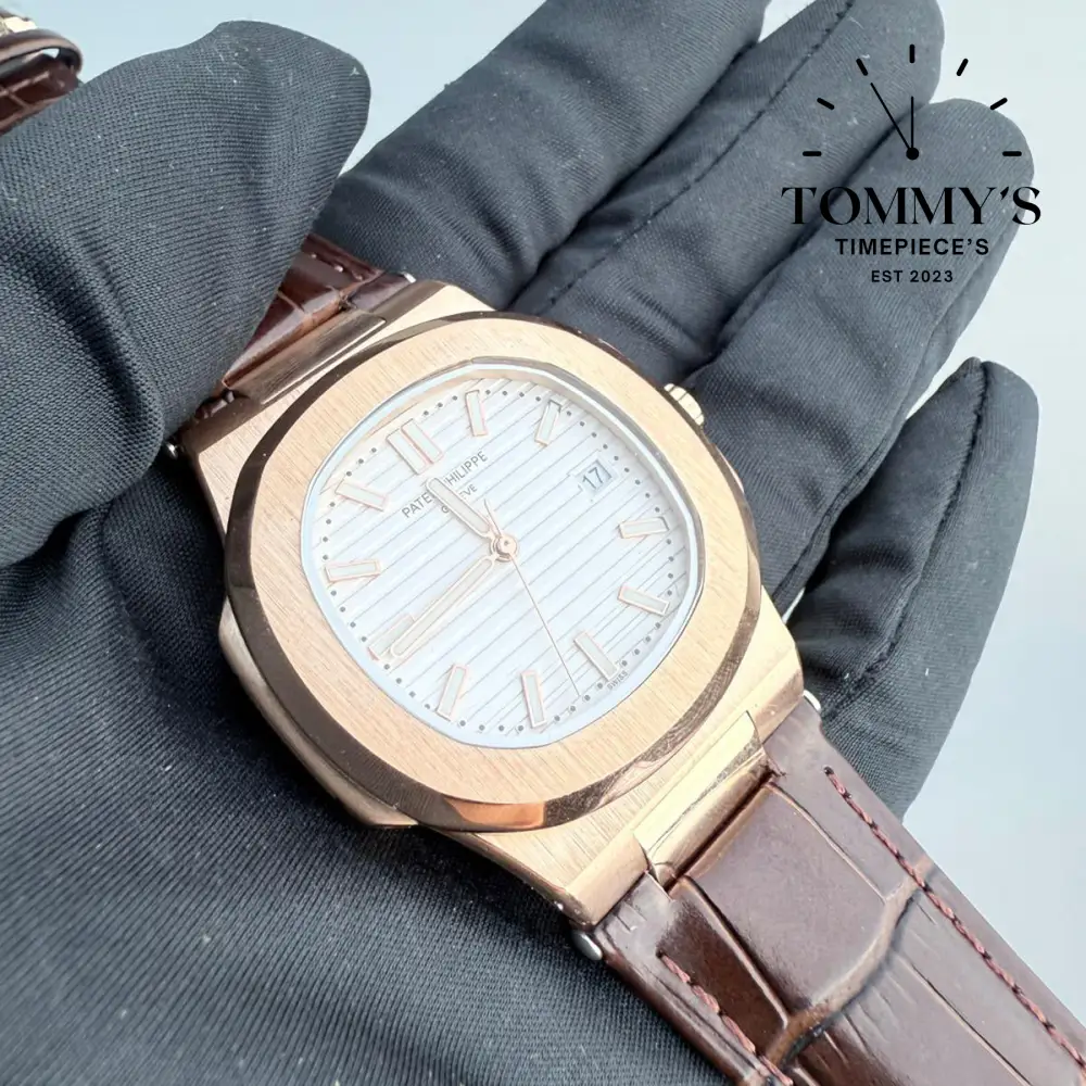 AAA+ Nautilus Rose Gold White Dial 40mm Leather Strap - Image 2