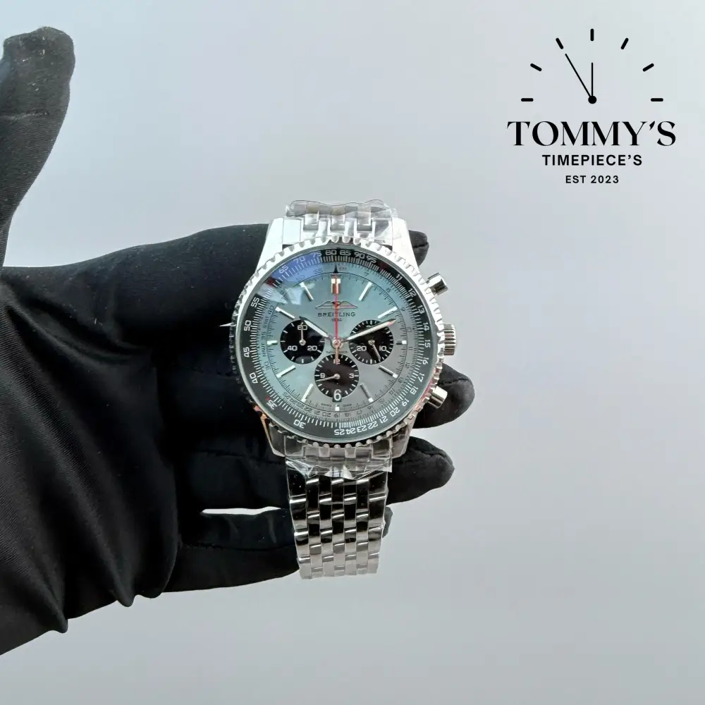 AAA+ Navitimer, 41mm Ice Blue Dial-Steel Bracelet (Silver Bezel)