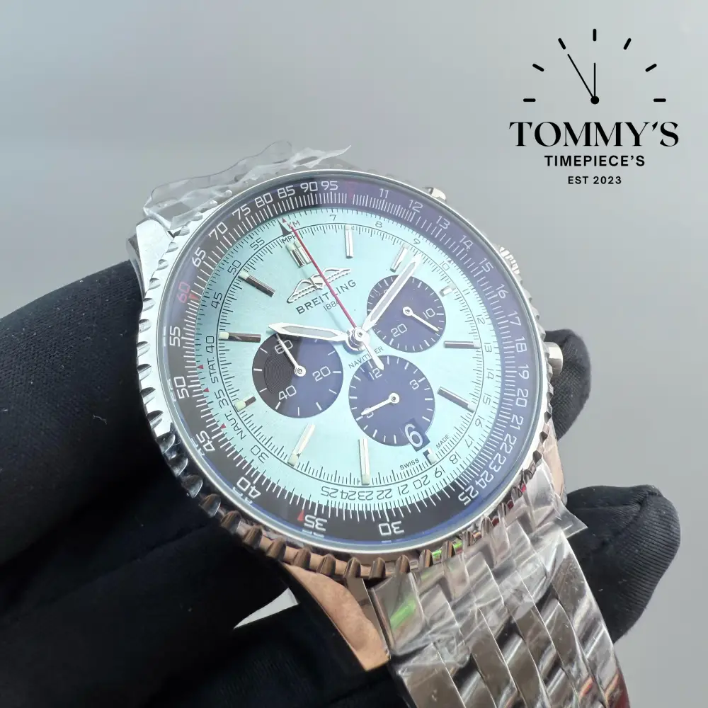 AAA+ Navitimer, 41mm Ice Blue Dial-Steel Bracelet (Silver Bezel) - Image 2