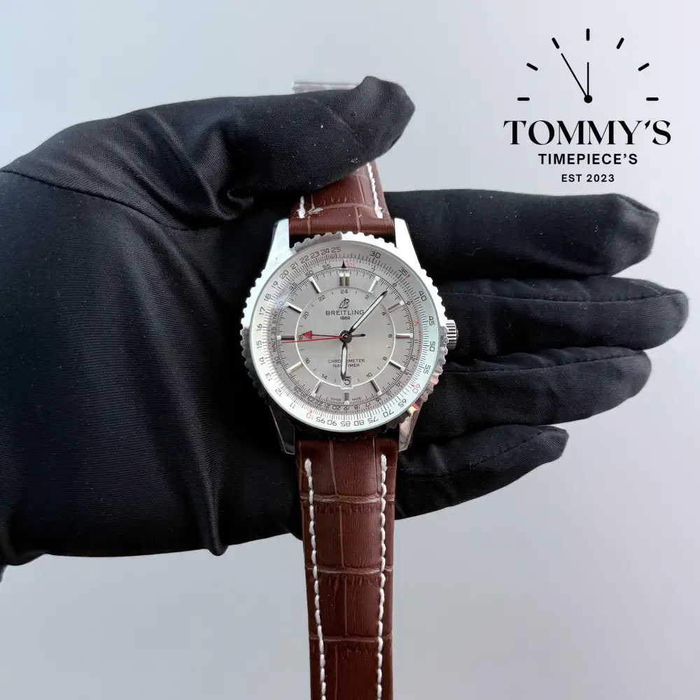 AAA+ Navitimer, 41mm Cream-Colored Dial- Leather Strap (Silver Bezel)