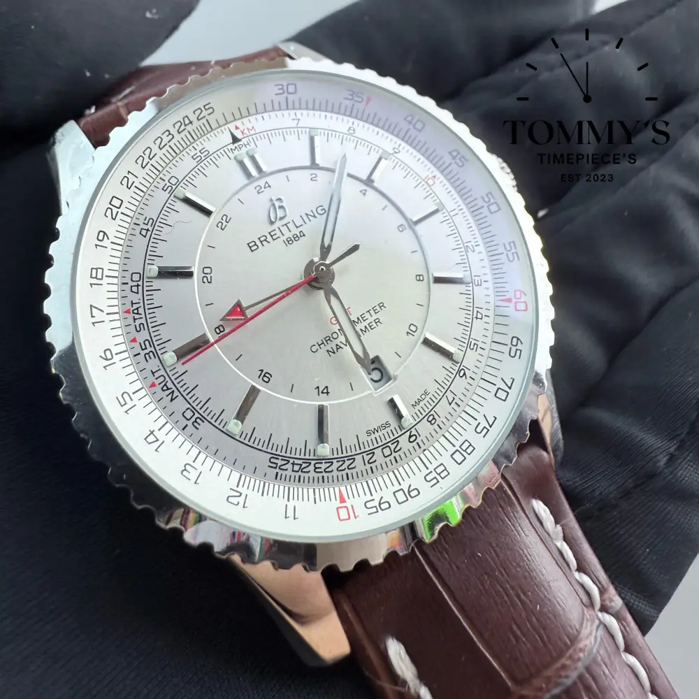 AAA+ Navitimer, 41mm Cream-Colored Dial- Leather Strap (Silver Bezel) - Image 2