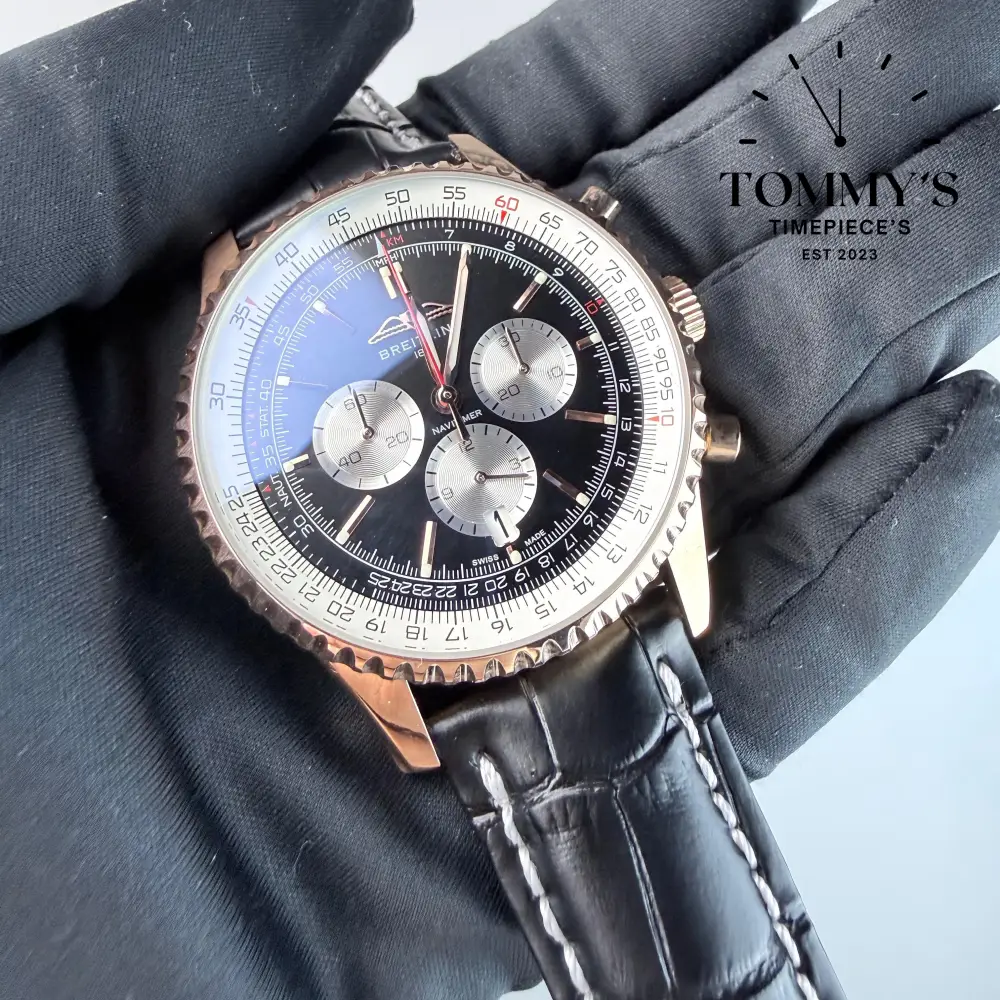 AAA+ Navitimer B01 Chronograph, 43mm Black Dial - Leather Strap (Stainless Steel) - Image 2