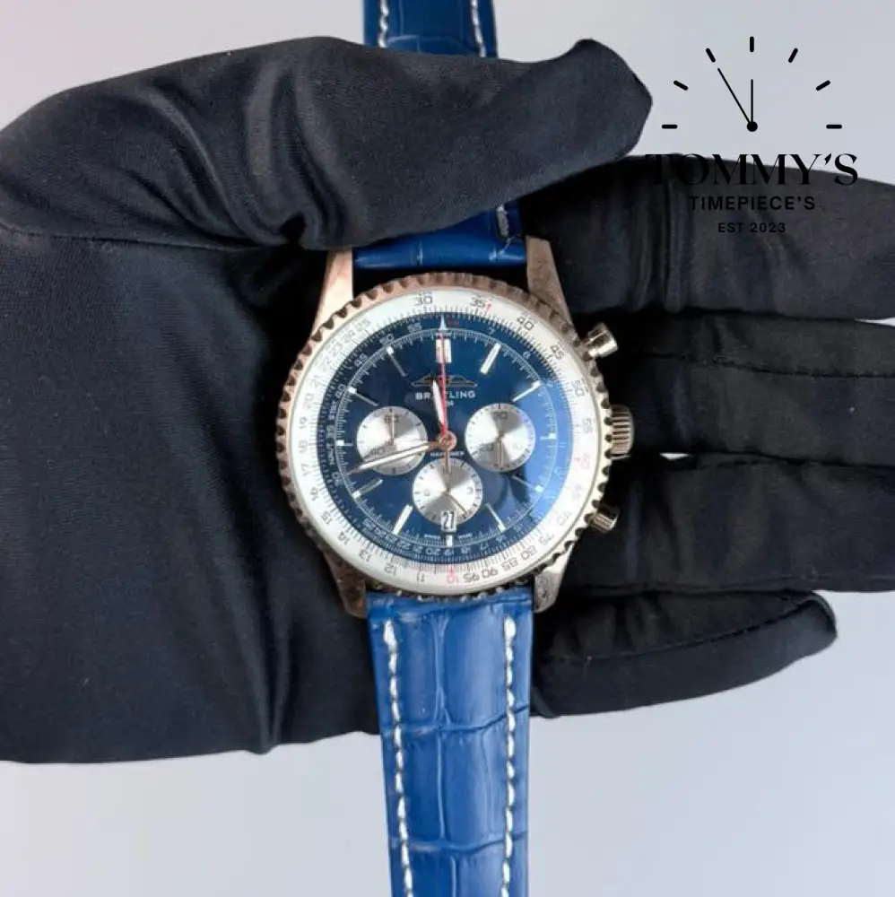 AAA+ Navitimer B01 Chronograph, 43mm Blue Dial - Leather Strap (Rose Gold)
