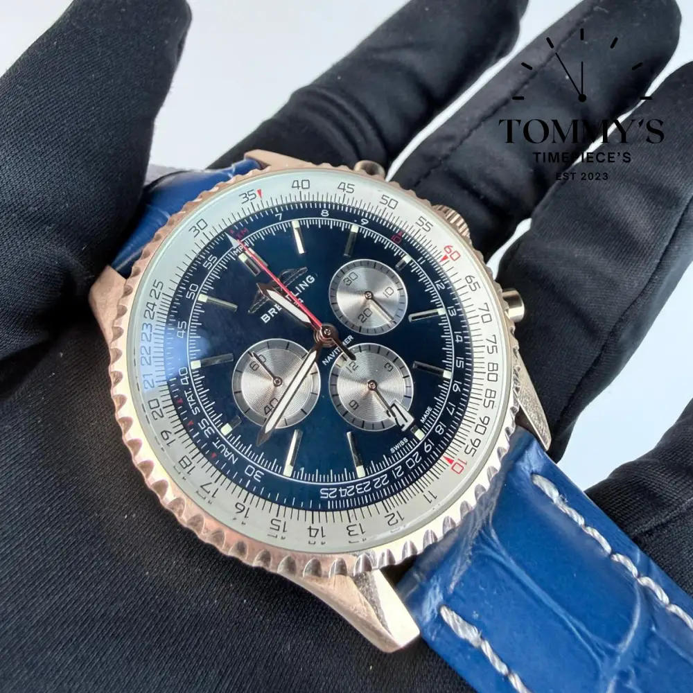 AAA+ Navitimer B01 Chronograph, 43mm Blue Dial - Leather Strap (Rose Gold) - Image 2