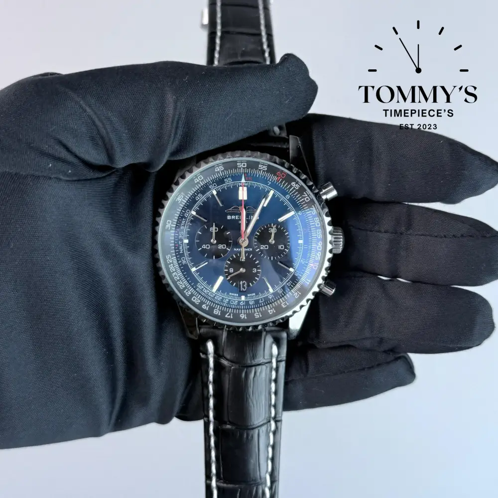 AAA+ Navitimer B01 Chronograph, 43mm Blue Dial - Leather Strap (Stainless Steel)