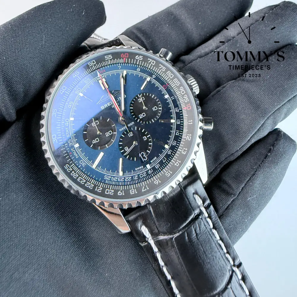 AAA+ Navitimer B01 Chronograph, 43mm Blue Dial - Leather Strap (Stainless Steel) - Image 2