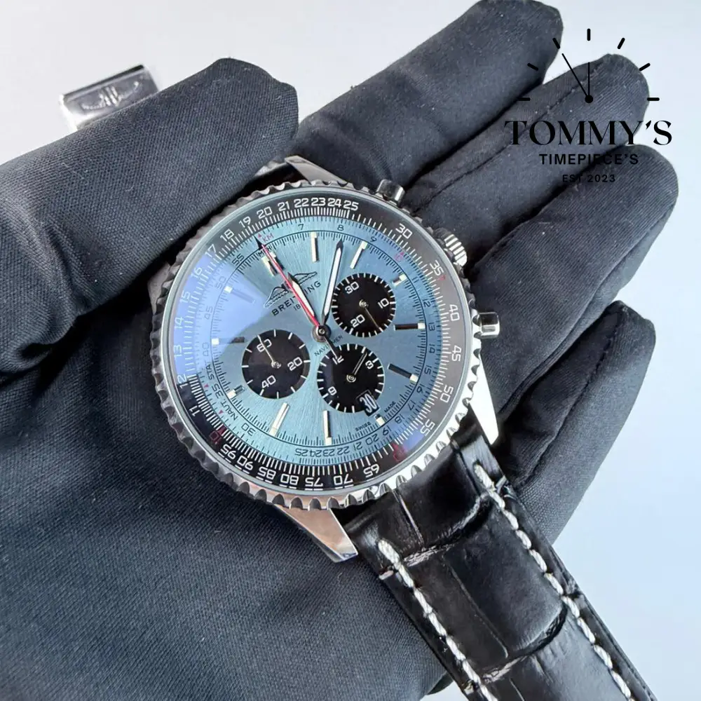 AAA+ Navitimer B01 Chronograph, 43mm Ice Blue Dial - Leather Strap (Stainless Steel) - Image 2