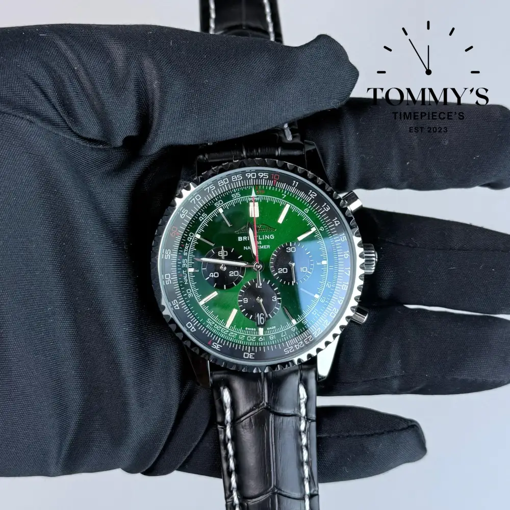 AAA+ Navitimer B01 Chronograph 46mm, Green Dial - Leather Strap (Stainless Steel)