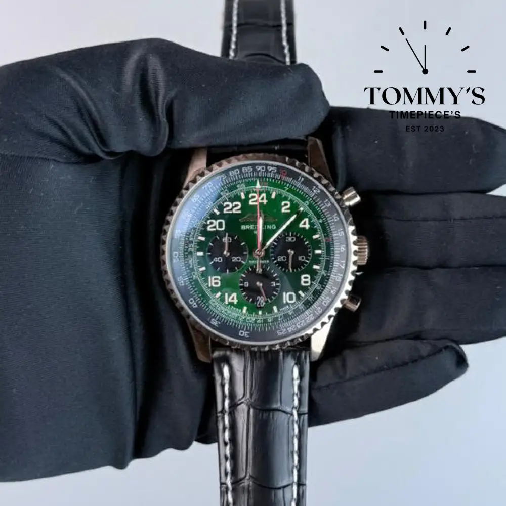 AAA+ Navitimer B12 Chronograph 41 Cosmonaute Green Dial - Leather Strap (Rose Gold)