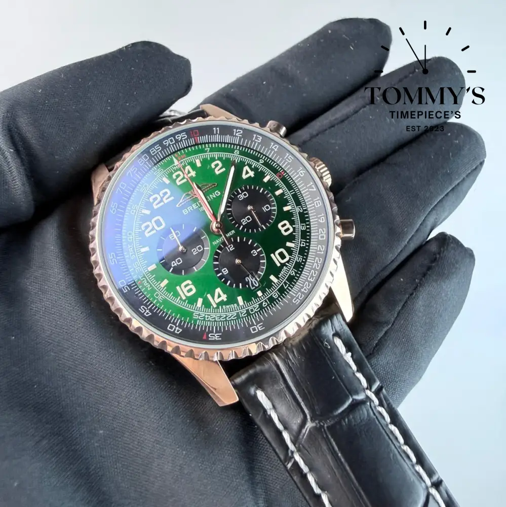 AAA+ Navitimer B12 Chronograph 41 Cosmonaute Green Dial - Leather Strap (Rose Gold) - Image 2