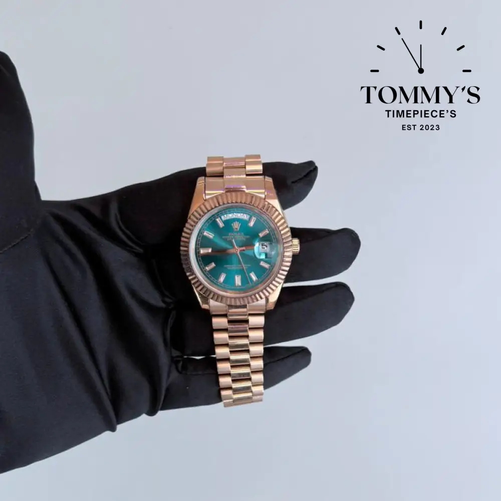 AAA+ Day Date Turquoise, (PD1783) 40mm Turquoise Blue Dial-Presidential Bracelet (Rose Gold Fluted Bezel)