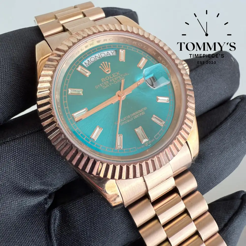 AAA+ Day Date Turquoise, (PD1783) 40mm Turquoise Blue Dial-Presidential Bracelet (Rose Gold Fluted Bezel) - Image 2