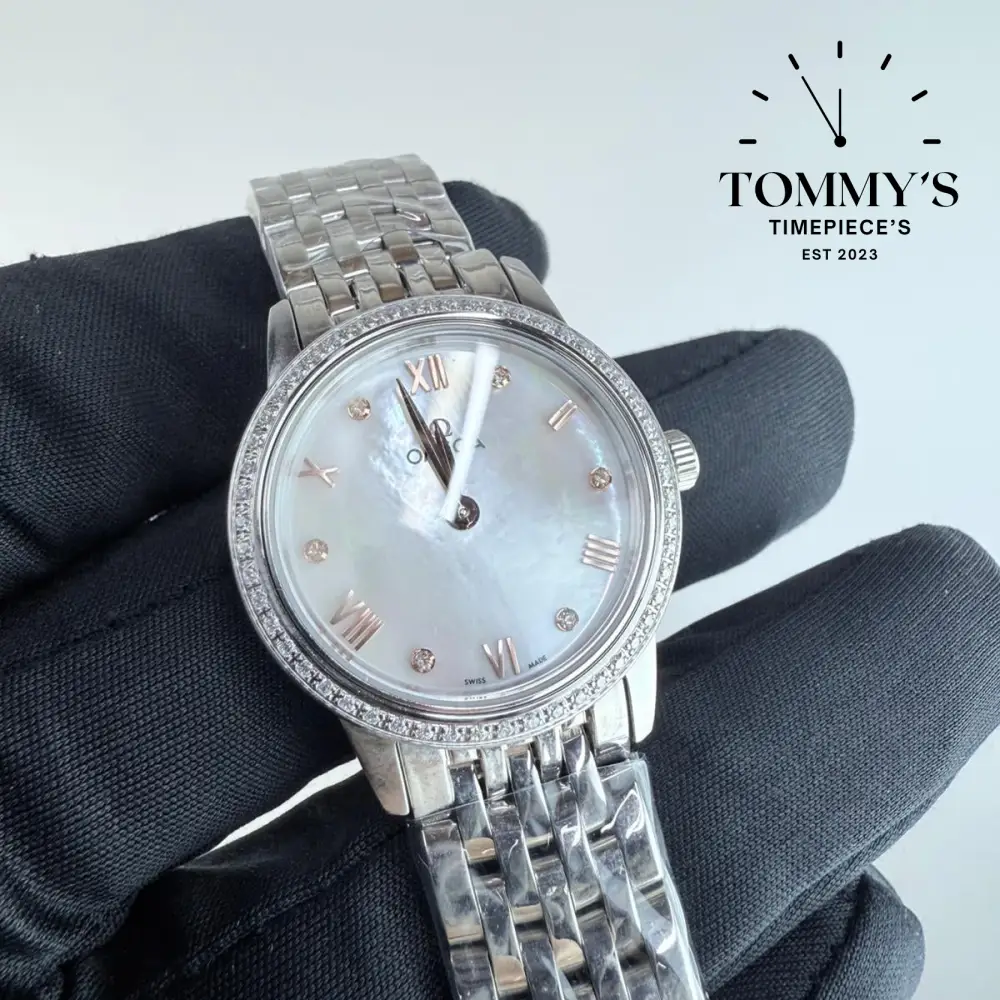 AAA+ Ladies De Ville Prestige, 27.5mm White Mother-Of-Pearl Dial-Stainless Steel Bracelet (Diamond-Paved Bezel) - Image 2