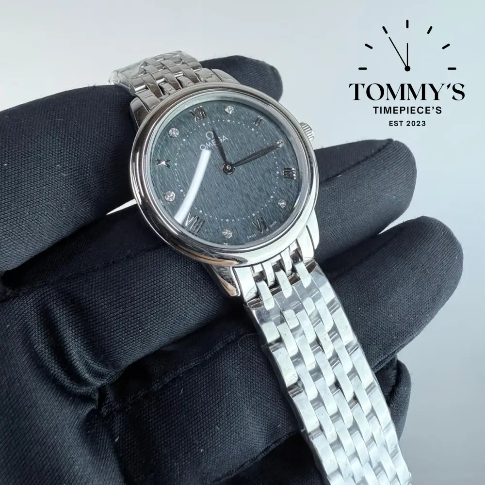 AAA+ Ladies Omega De Ville Prestige, 30mm Dark Grey Dial-Stainless Steele Bracelet (Silver Bezel) - Image 2