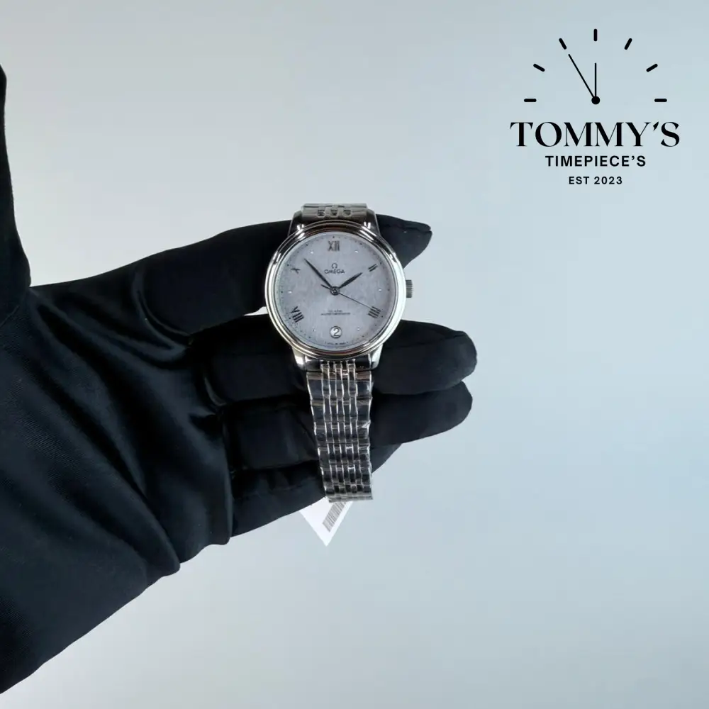 AAA+ Ladies Omega De Ville Prestige Co-Axial Master Chronometer, 34mm Silver-Grey Dial-Stainless Steel Bracelet (Silver Bezel)