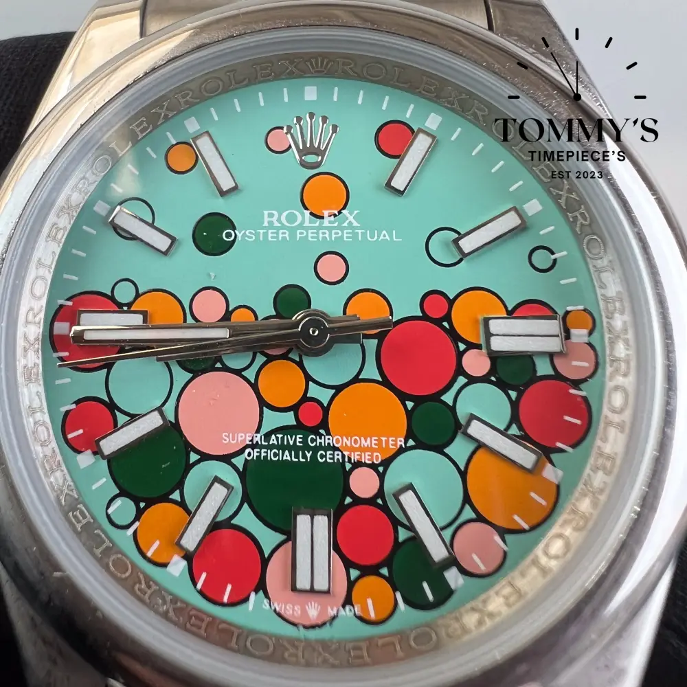AAA+ Oyster Perpetual, (124300) 41mm Turquoise Blue "Celebration Motif" Dial-Oyster Bracelet (Smooth Domed Bezel) - Image 2