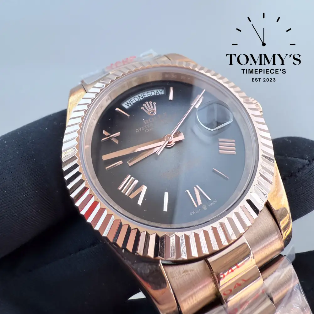 AAA+ Day Date (Rose Gold), (228235) 40mm Black Dial-Presidential Bracelet (Fluted Bezel) - Image 2