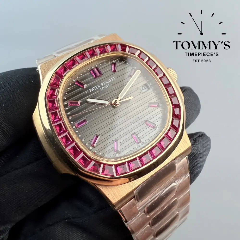 Clone Rose Gold Nautilus, 41mm Grey Dial-Steel Bracelet (Diamond Bezel) - Image 2