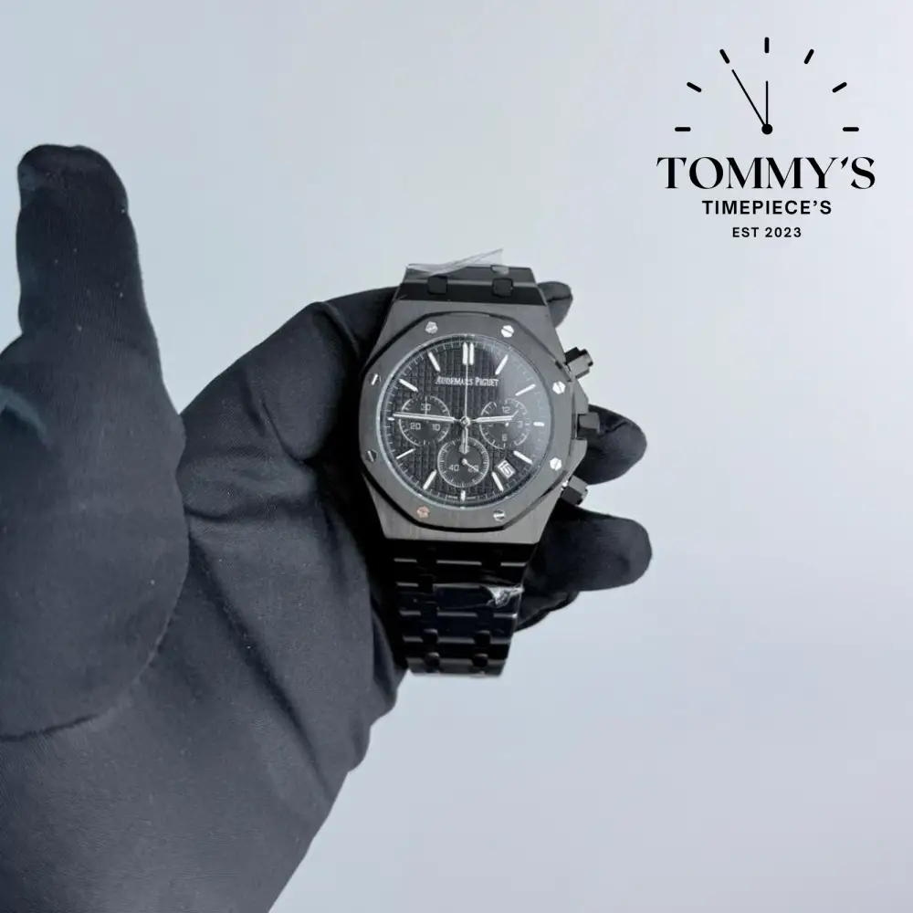 AAA+ Royal Oak Chronograph, 41mm Black "Grande Tapisserie" Dial-Steel Bracelet  (Black Bezel)