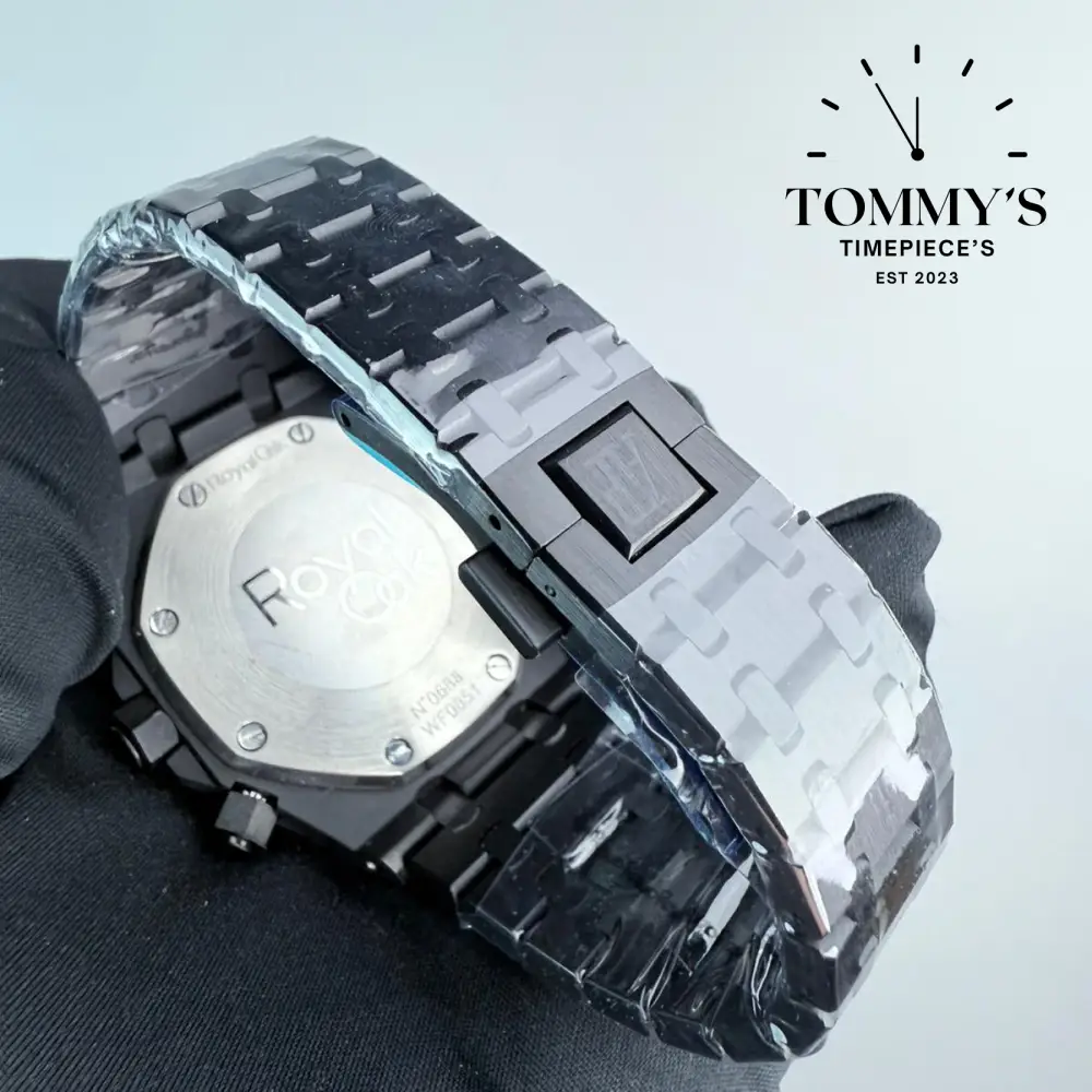 AAA+ Royal Oak Chronograph, 41mm Black "Grande Tapisserie" Dial-Steel Bracelet  (Black Bezel) - Image 4