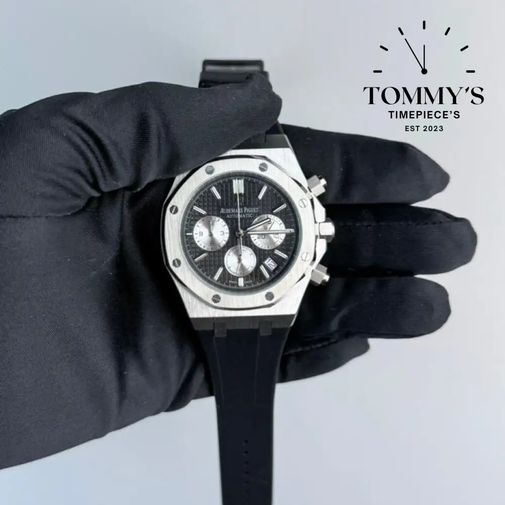 AAA+ Royal Oak Chronograph, 41mm Black "Grande Tapisserie" Dial-Rubber Strap