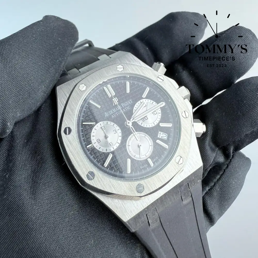 AAA+ Royal Oak Chronograph, 41mm Black "Grande Tapisserie" Dial-Rubber Strap - Image 2