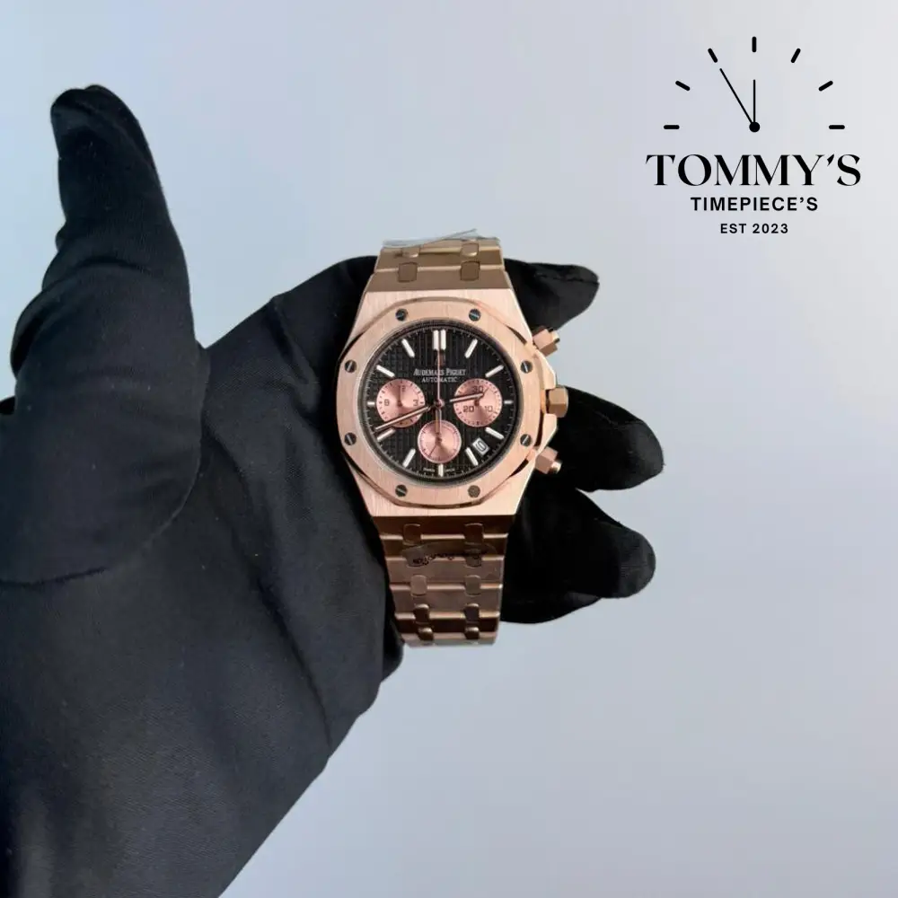 AAA+ Royal Oak Chronograph, 41mm Black "Grande Tapisserie" Dial-Steel Bracelet