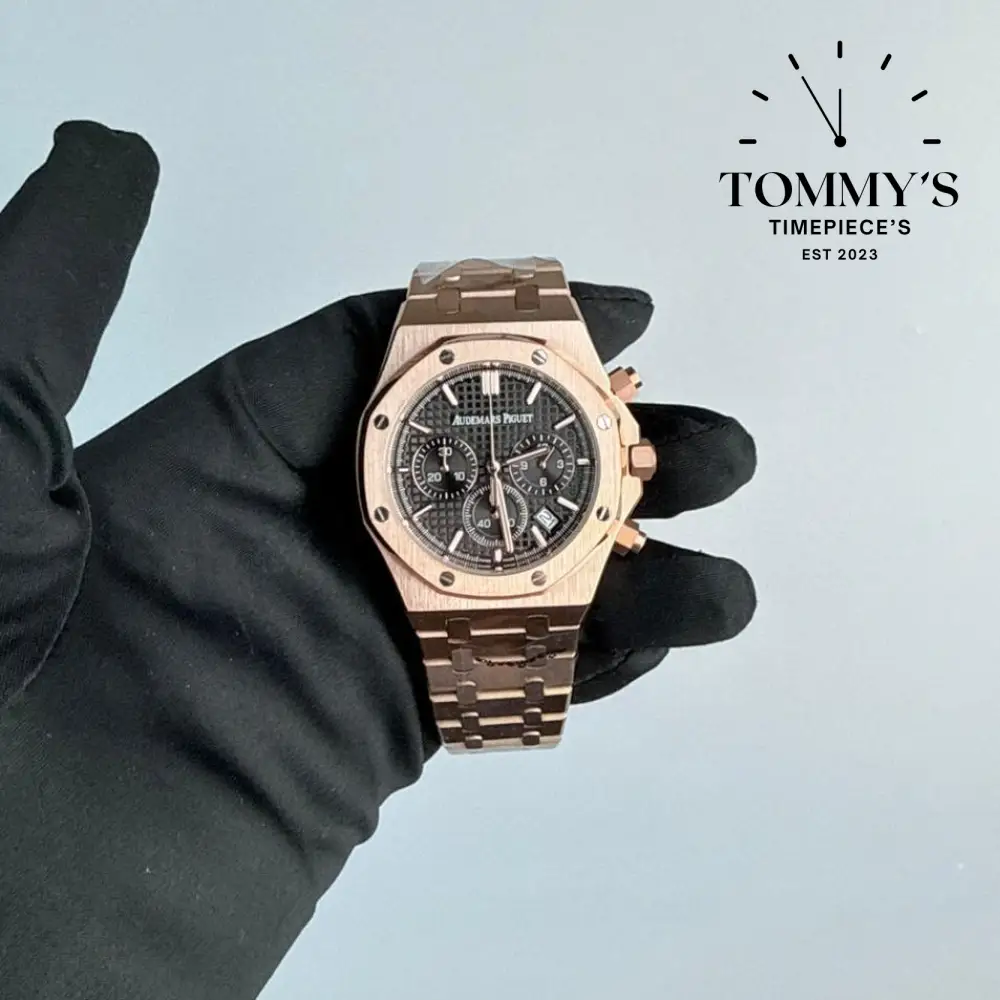 AAA+ Royal Oak Chronograph, 41mm Black "Grande Tapisserie" Dial-Steel Bracelet