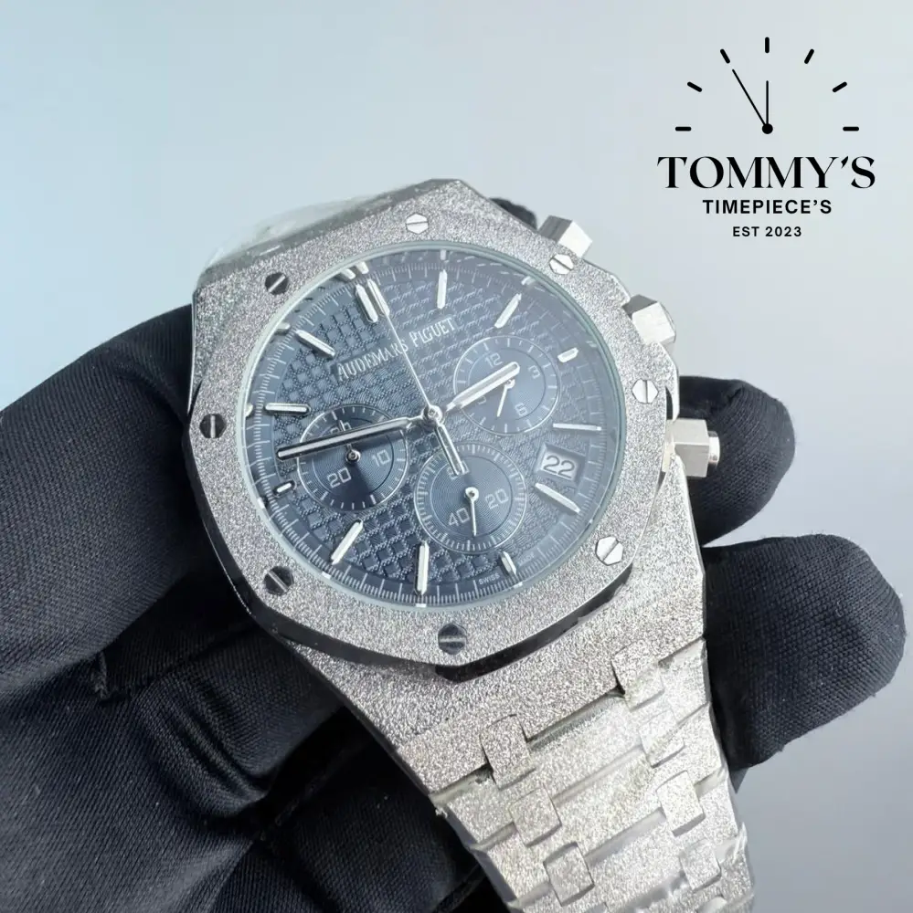 AAA+ Royal Oak Frosted Chronograph, 41mm Blue Dial-Stainless Steel Bracelet (Silver Bezel) - Image 2