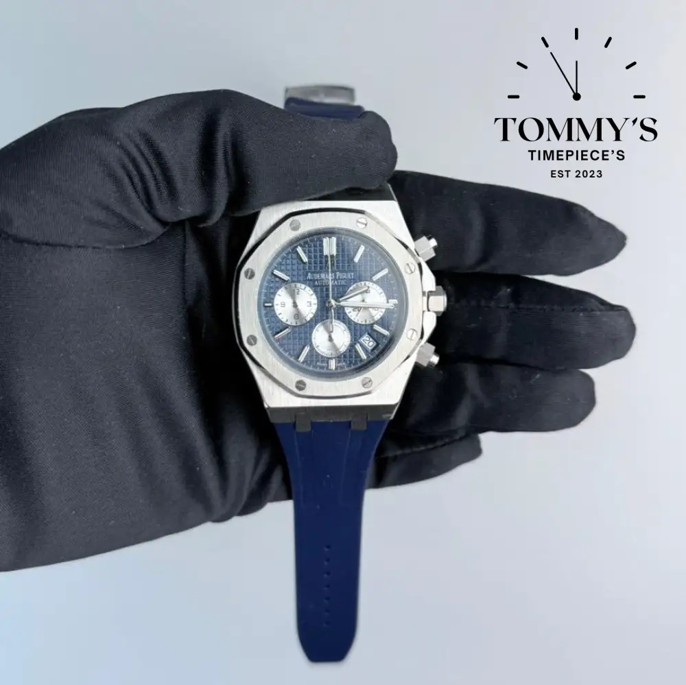 AAA+ Royal Oak Chronograph, 41mm Blue "Grande Tapisserie" Dial-Leather Strap