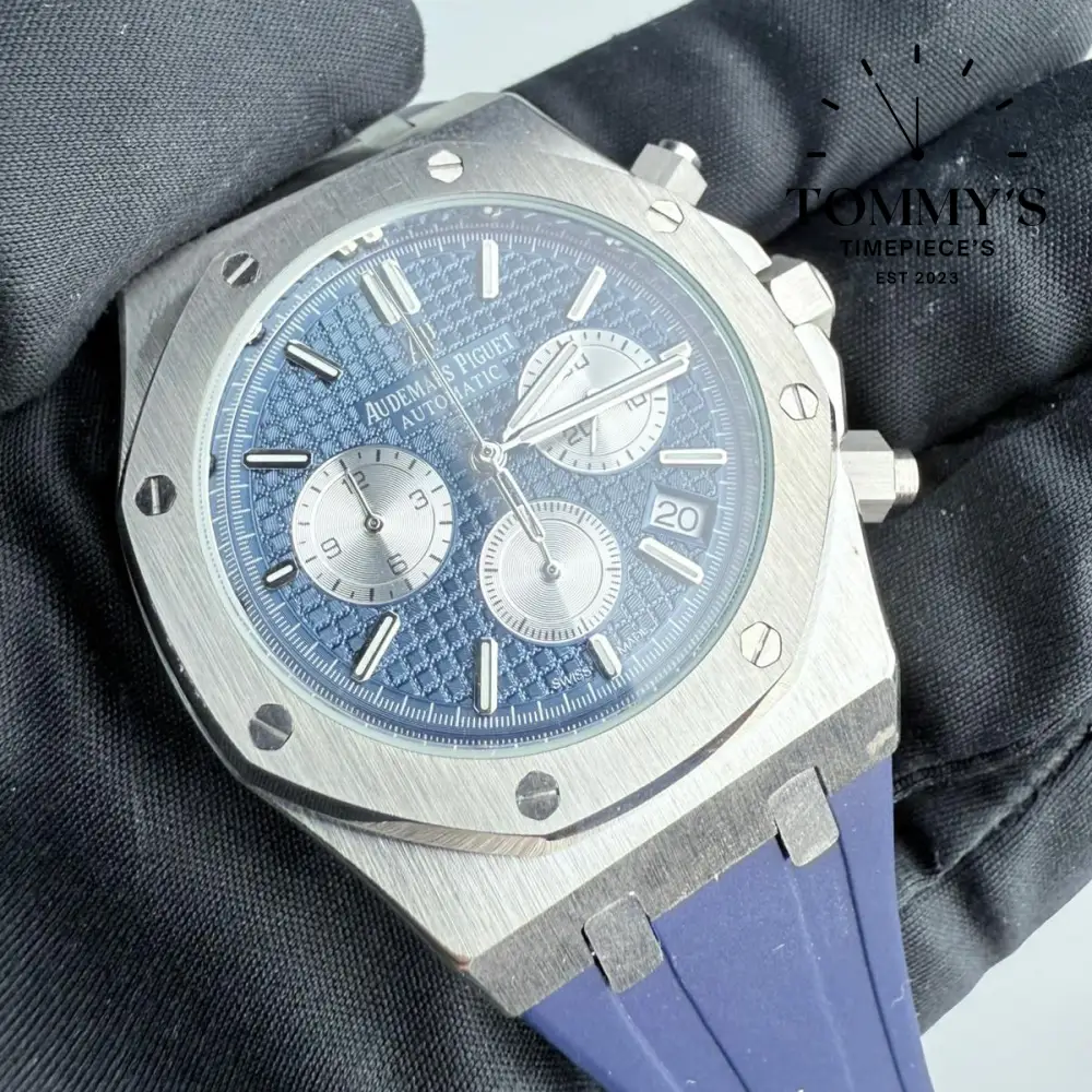 AAA+ Royal Oak Chronograph, 41mm Blue "Grande Tapisserie" Dial-Leather Strap - Image 2