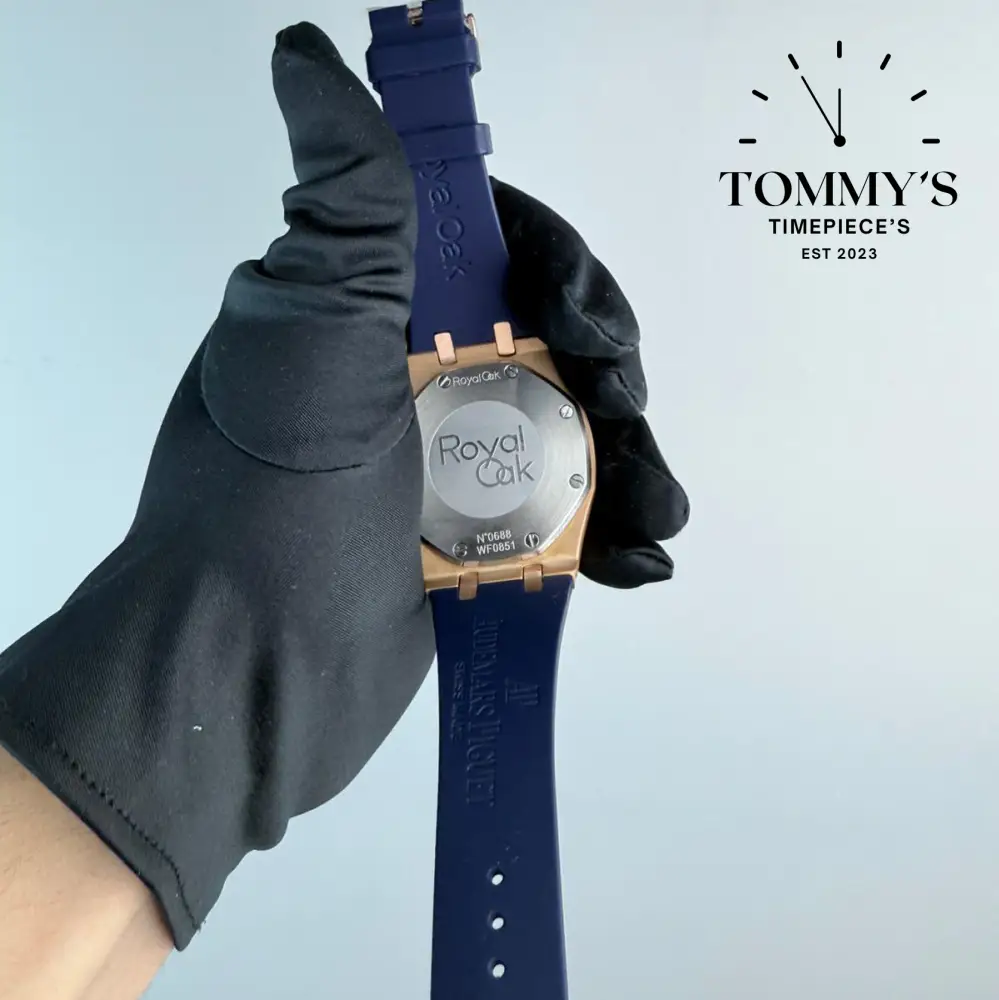 AAA+ Royal Oak Chronograph, 41mm Blue "Grande Tapisserie" Dial-Leather Strap (Rose Gold Bezel) - Image 4