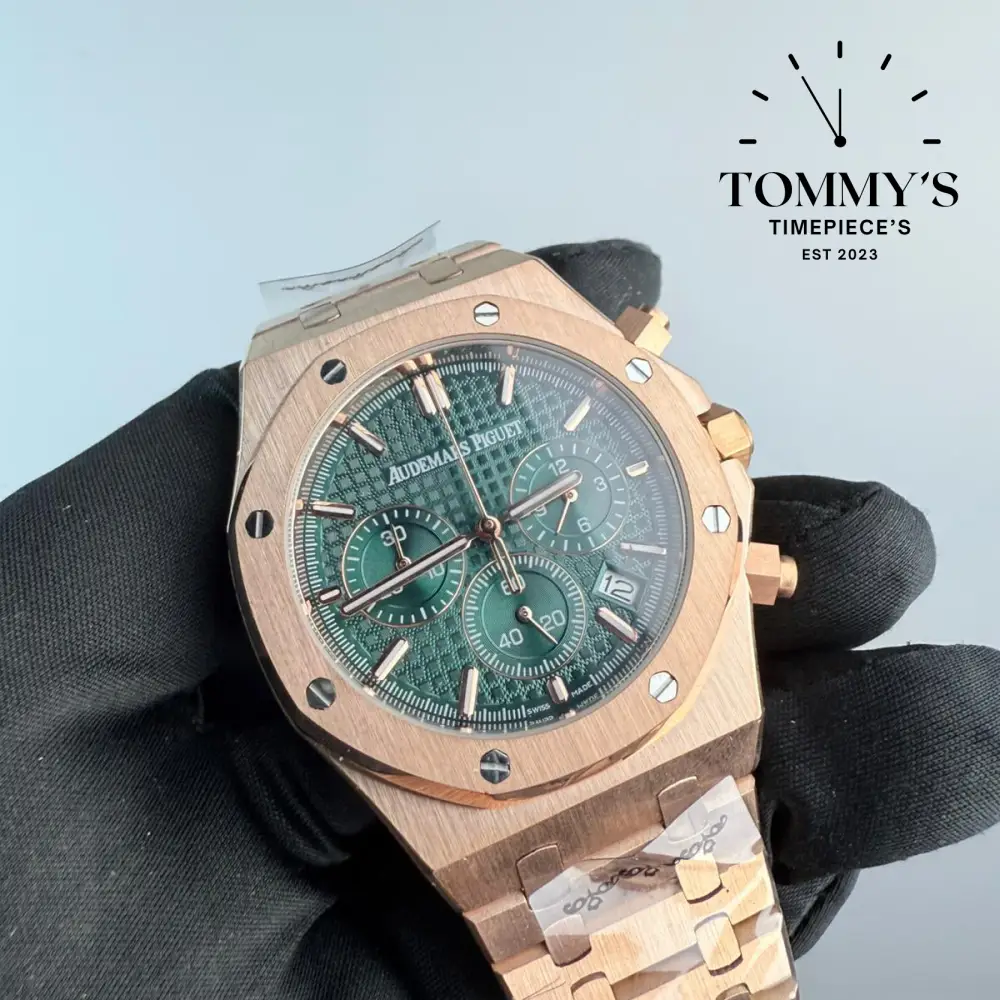 AAA+ Royal Oak Chronograph, 41mm Green "Grande Tapisserie" Dial-Steel Bracelet - Image 2