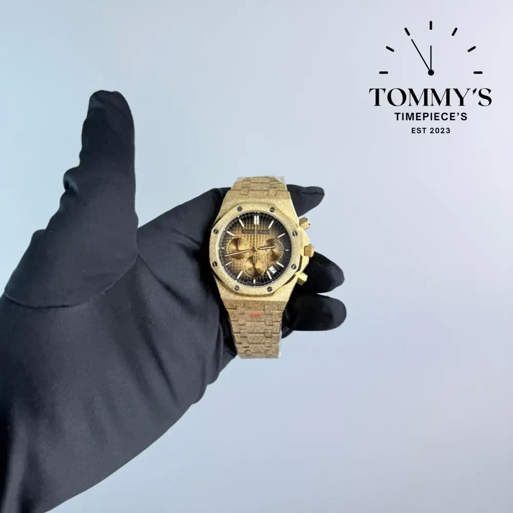 AAA+ Royal Oak, 41mm Smoked Yellow Gold-Toned "Grande Tapisserie" Dial-Stainless Steel Bracelet (Yellow Gold Bezel)