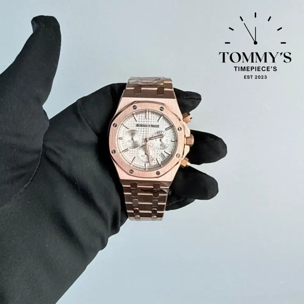 AAA+ Royal Oak Chronograph, 41mm White "Grande Tapisserie" Dial-Steel Bracelet