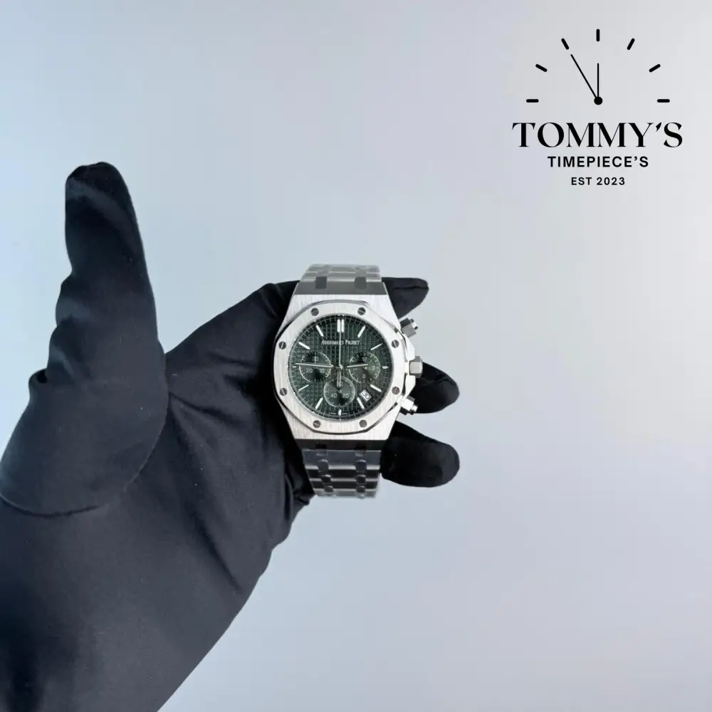 AAA+ Royal Oak Chronograph "50th Anniversary", 41mm Khaki Green Dial-Stainless Steel Bracelet (Silver Bezel)