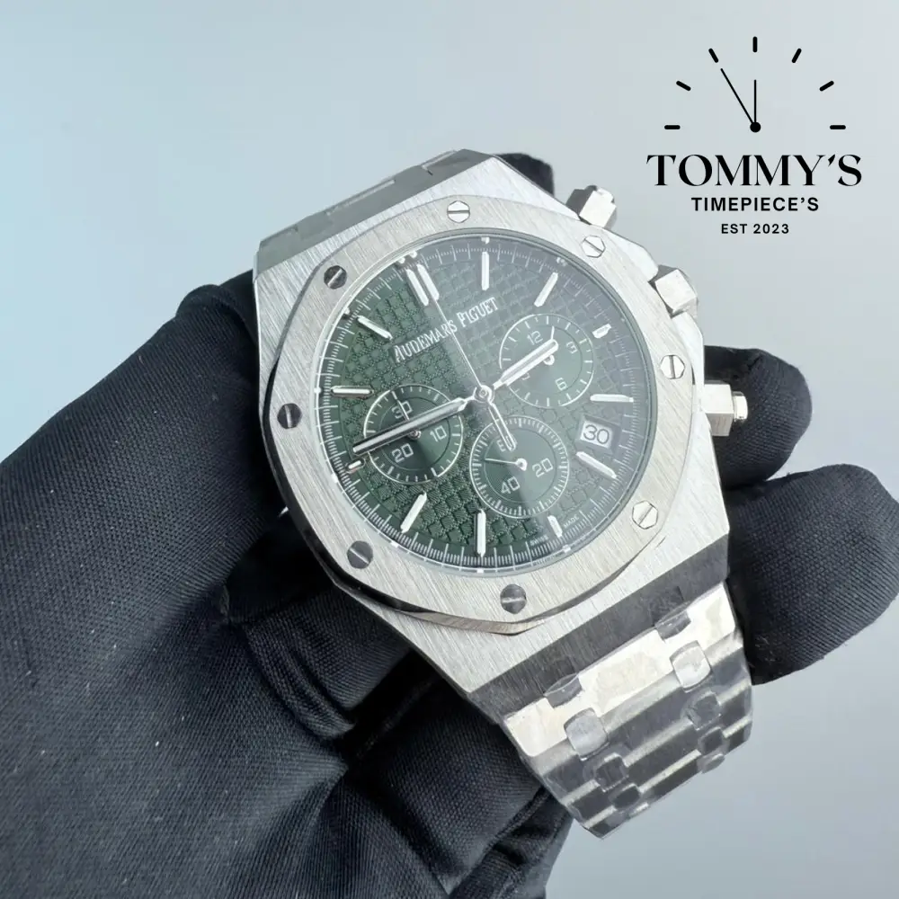 AAA+ Royal Oak Chronograph "50th Anniversary", 41mm Khaki Green Dial-Stainless Steel Bracelet (Silver Bezel) - Image 2