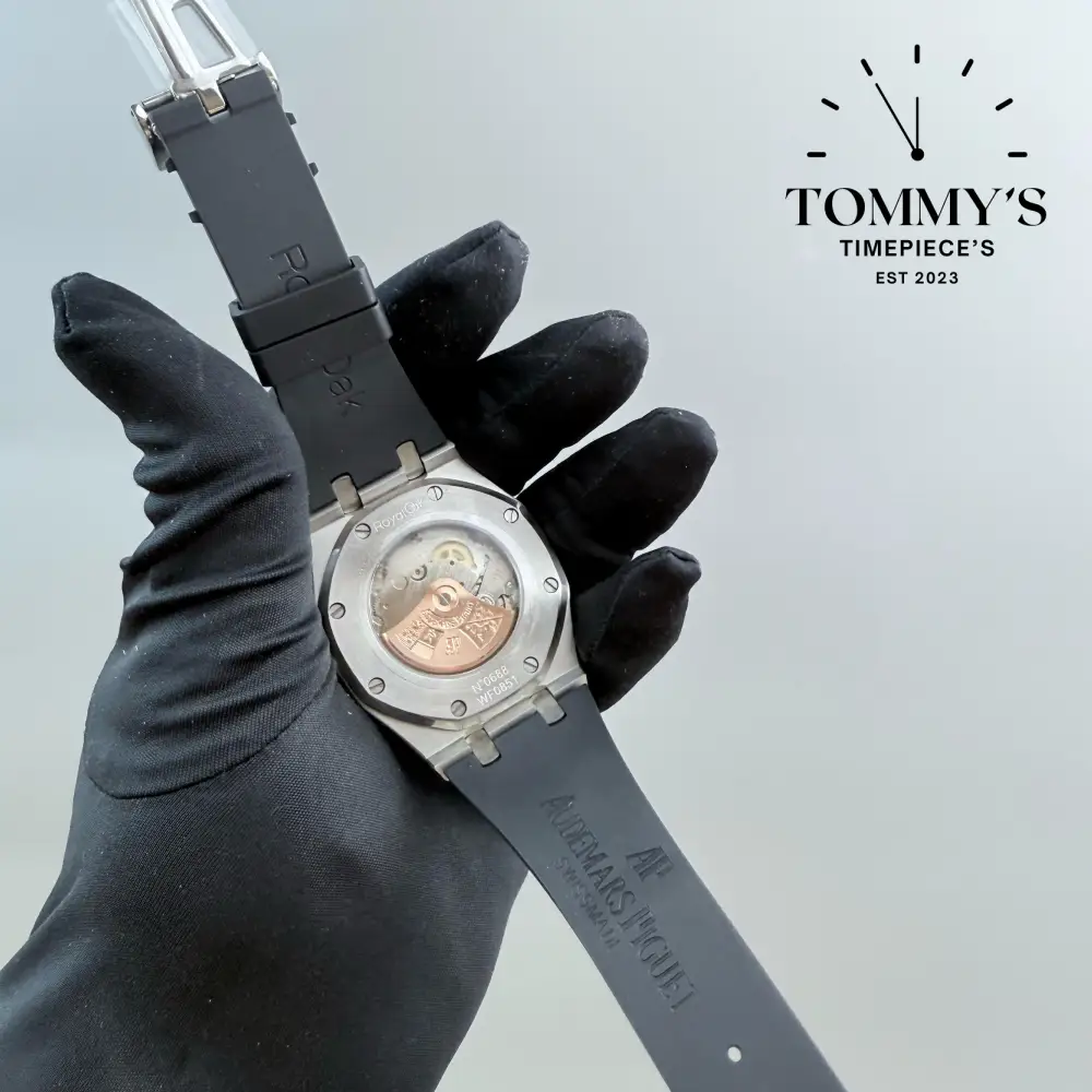 AAA+ Royal Oak, 41mm Black "Grande Tapisserie" Dial-Rubber Strap (Silver Bezel) - Image 5