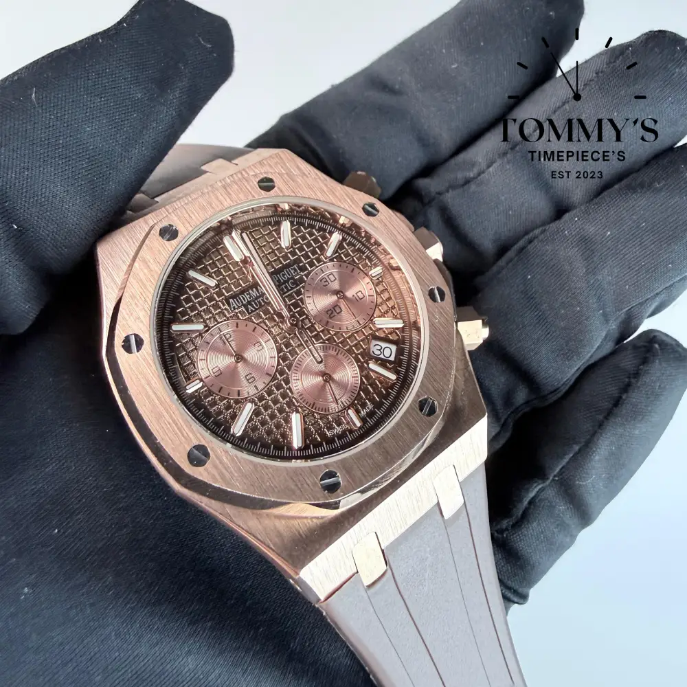 AAA+ Royal Oak Chronograph, 41mm Brown "Grande Tapisserie" Dial - Rubber Strap - Image 2