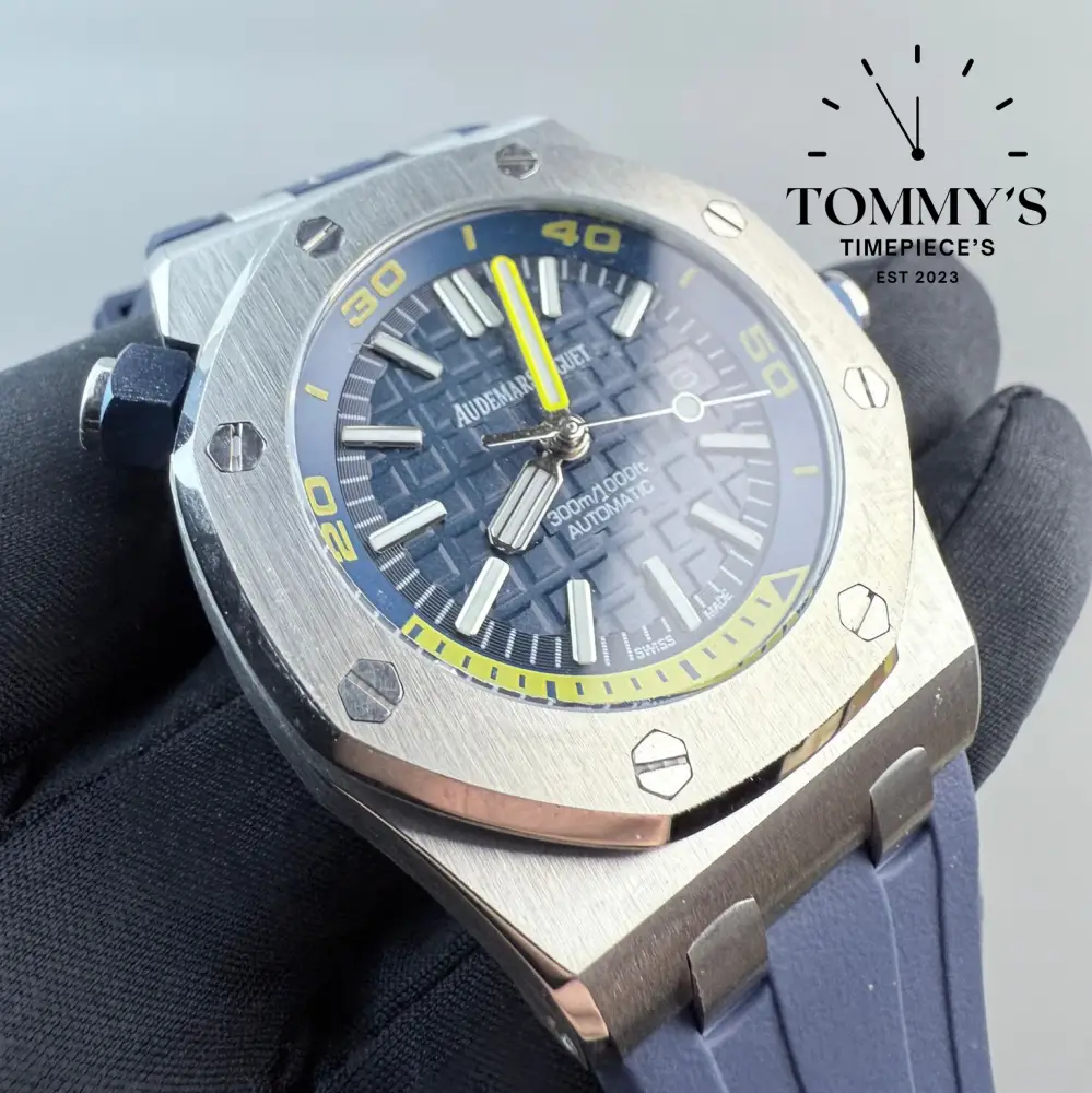Clone Royal Oak Offshore, 42mm Blue Dial-Rubber Strap (Silver-Colored Bezel) - Image 2