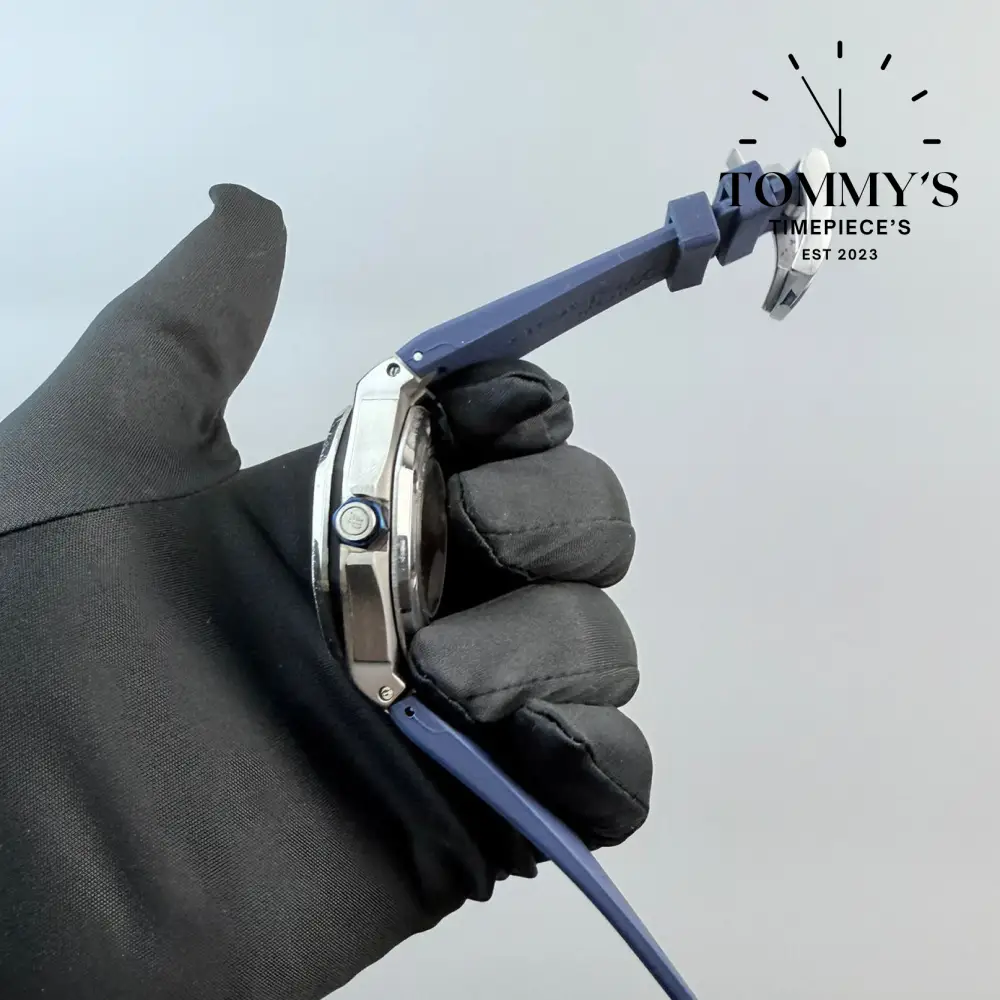 Clone Royal Oak Offshore, 42mm Blue Dial-Rubber Strap (Silver-Colored Bezel) - Image 3