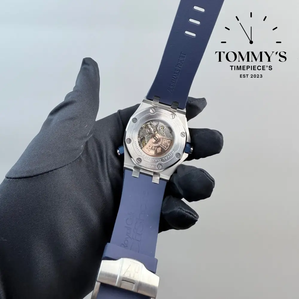 Clone Royal Oak Offshore, 42mm Blue Dial-Rubber Strap (Silver-Colored Bezel) - Image 4